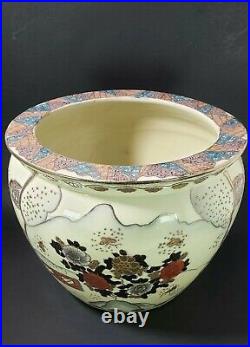 Antique Chinese Oriental Pottery Porcelain Koi Fish Bowl Planter Pot Gold Trim