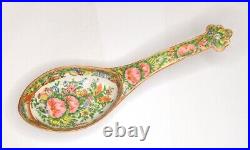 Antique Chinese Porcelain LARGE BOWL & SPOON Famille Rose Medallion Qing Dynasty