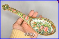 Antique Chinese Porcelain LARGE BOWL & SPOON Famille Rose Medallion Qing Dynasty
