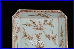 Antique Chinese Porcelain Square Dish Kangxi 1662-1722. Rouge de Fer Red & Gold