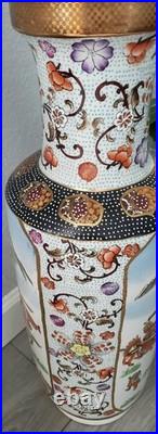 Antique Chinese Warriors Mountains Flowers Porcelain On Rised Finish Gold Gilt