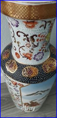 Antique Chinese Warriors Mountains Flowers Porcelain On Rised Finish Gold Gilt