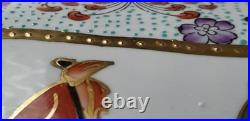 Antique Chinese Warriors Mountains Flowers Porcelain On Rised Finish Gold Gilt