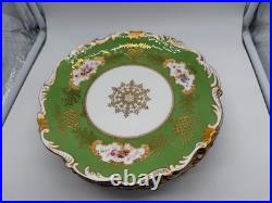 Antique Coalport English Porcelain Set 7 Plates w Green Gold & Floral Decoration