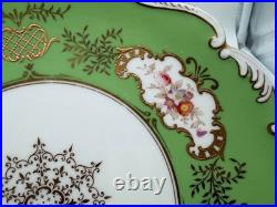 Antique Coalport English Porcelain Set 7 Plates w Green Gold & Floral Decoration Antique Coalport English Porcelain Set 7 Plates w Green Gold & Floral Decoration