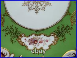 Antique Coalport English Porcelain Set 7 Plates w Green Gold & Floral Decoration