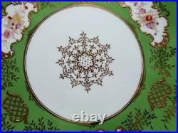 Antique Coalport English Porcelain Set 7 Plates w Green Gold & Floral Decoration