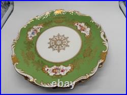 Antique Coalport English Porcelain Set 7 Plates w Green Gold & Floral Decoration