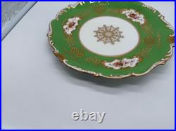 Antique Coalport English Porcelain Set 7 Plates w Green Gold & Floral Decoration