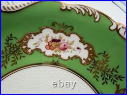 Antique Coalport English Porcelain Set 7 Plates w Green Gold & Floral Decoration