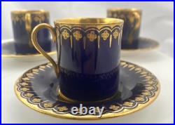 Antique Coalport Jeweled Gilded Blue Cobalt Demitasse Cup+saucer Hand Painted Vg