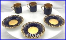 Antique Coalport Jeweled Gilded Blue Cobalt Demitasse Cup+saucer Hand Painted Vg
