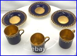 Antique Coalport Jeweled Gilded Blue Cobalt Demitasse Cup+saucer Hand Painted Vg