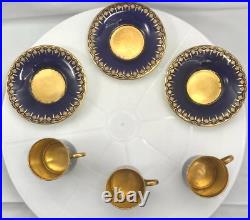 Antique Coalport Jeweled Gilded Blue Cobalt Demitasse Cup+saucer Hand Painted Vg