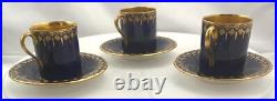 Antique Coalport Jeweled Gilded Blue Cobalt Demitasse Cup+saucer Hand Painted Vg