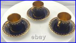 Antique Coalport Jeweled Gilded Blue Cobalt Demitasse Cup+saucer Hand Painted Vg