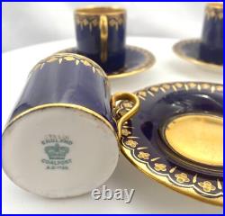 Antique Coalport Jeweled Gilded Blue Cobalt Demitasse Cup+saucer Hand Painted Vg