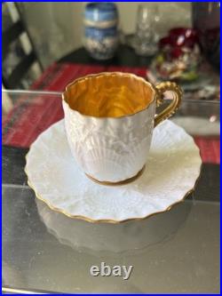 Antique Coalport Porcelain china Rococco tea cup saucer c1885 gold white museum