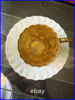 Antique Coalport Porcelain china Rococco tea cup saucer c1885 gold white museum