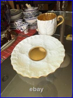 Antique Coalport Porcelain china Rococco tea cup saucer c1885 gold white museum