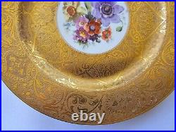 Antique Dinner Plate Bohemian Heavy Gold Encrusted Hand Painted Floral Pattern
