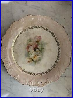 Antique Dresden Hand Painted Floral Scene Gold Plate Lamb China