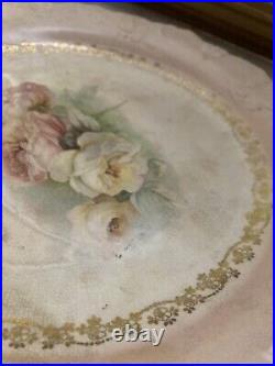 Antique Dresden Hand Painted Floral Scene Gold Plate Lamb China
