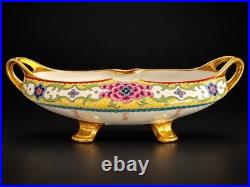 Antique Elite France Limoges Porcelain Footed Centerpiece Bowl Gold Floral