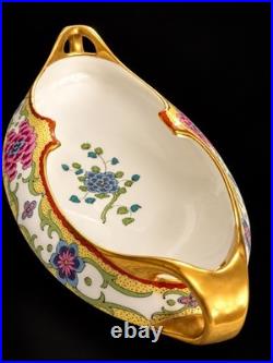 Antique Elite France Limoges Porcelain Footed Centerpiece Bowl Gold Floral