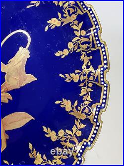 Antique English Copeland Hand Painted Plate Jeweled Cobalt Lush Gold Floral