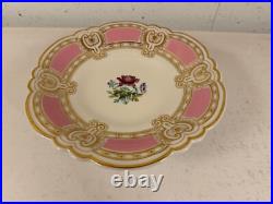 Antique English Porcelain Low Compote with Pink Gold & Painted Flowers Decoration