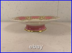 Antique English Porcelain Low Compote with Pink Gold & Painted Flowers Decoration