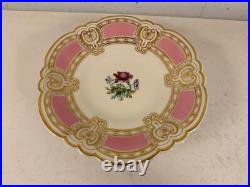 Antique English Porcelain Low Compote with Pink Gold & Painted Flowers Decoration