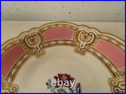 Antique English Porcelain Low Compote with Pink Gold & Painted Flowers Decoration