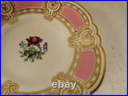 Antique English Porcelain Low Compote with Pink Gold & Painted Flowers Decoration