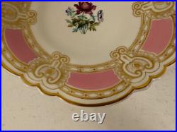 Antique English Porcelain Low Compote with Pink Gold & Painted Flowers Decoration