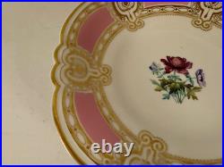 Antique English Porcelain Low Compote with Pink Gold & Painted Flowers Decoration