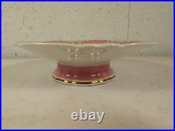 Antique English Porcelain Low Compote with Pink Gold & Painted Flowers Decoration