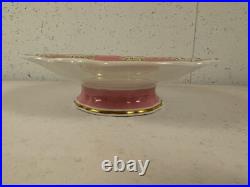 Antique English Porcelain Low Compote with Pink Gold & Painted Flowers Decoration