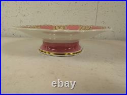Antique English Porcelain Low Compote with Pink Gold & Painted Flowers Decoration