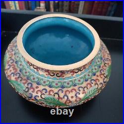 Antique Engraved Lotus Flower cloisonné Vase Bowl Exquisite Estate Collectable