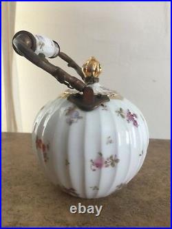 Antique Floral & Gold Teapot Metal and Porcelain Handle