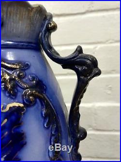 Antique Flow Blue Gold Vase Porcelain Ceramic China Asian Japanese Arita Kraak