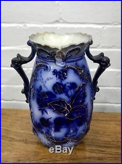 Antique Flow Blue Gold Vase Porcelain Ceramic China Asian Japanese Arita Kraak