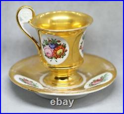 Antique France Paris Porcelain Bone China Cup and Saucer Gilded Lion Handle XIXc