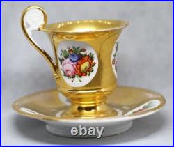 Antique France Paris Porcelain Bone China Cup and Saucer Gilded Lion Handle XIXc