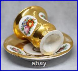 Antique France Paris Porcelain Bone China Cup and Saucer Gilded Lion Handle XIXc