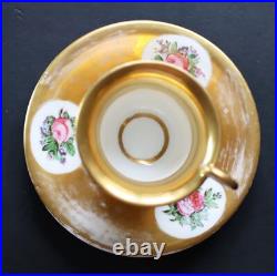 Antique France Paris Porcelain Bone China Cup and Saucer Gilded Lion Handle XIXc