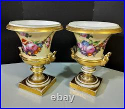 Antique German Porcelain Floral Gold Gilt Mantle Vases, 11 x 8.25
