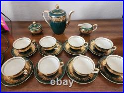 Antique Green Gold Encrusted Tea Set 21 pc 1920s RW Wachter Haviland Bavaria VG+